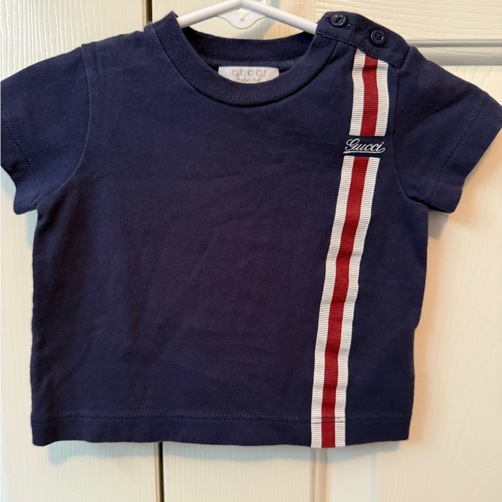 Gucci Kids Navy Blue T-Shirt with Red and White Stripes - Picture 1 of 4